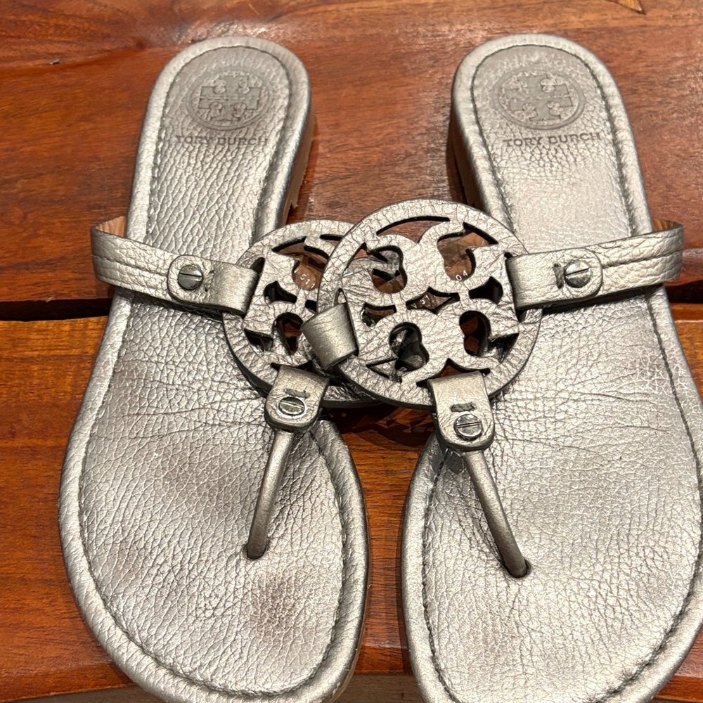 Tory Burch Metallic Silver Thong Sandals